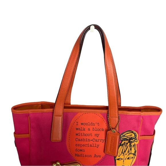 COACH Pink and Orange Bonnie Cashin Tribute Tote Bag with Kisslock Front Pocket - Picture 7 of 11